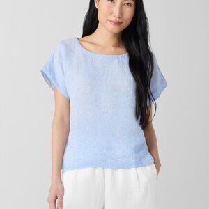 Puckered Organic Linen Stripe Ballet Neck Top - Eileen Fisher